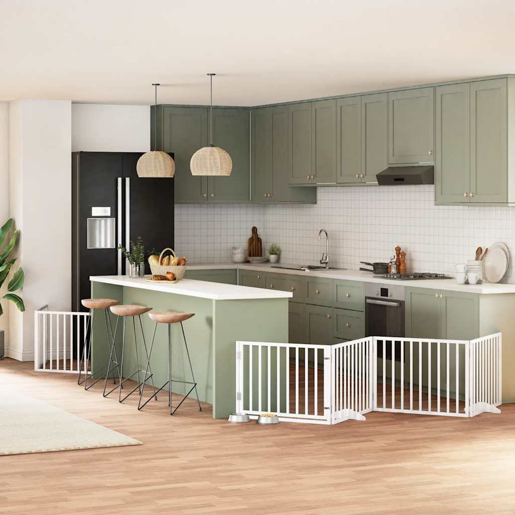 Ograda za pse z vrati zložljiva 12 panelov bela 960 cm les