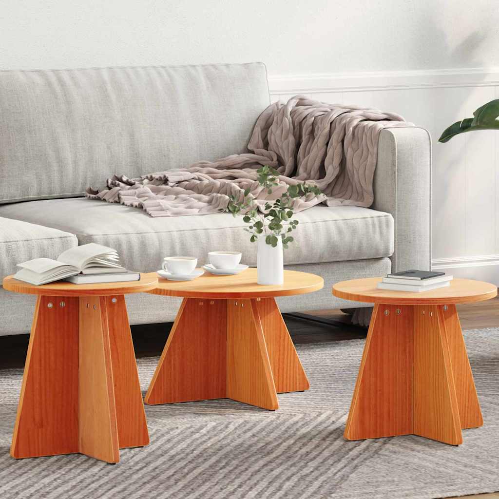 Klubska miza 3 pcs Voščeno rjava 49 x 49 x 30 cm Trdna borovina